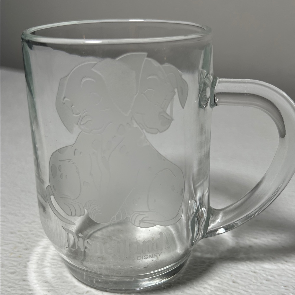 Disney Clear Glass Mug with Dalmatian Etching On Back "Tara"